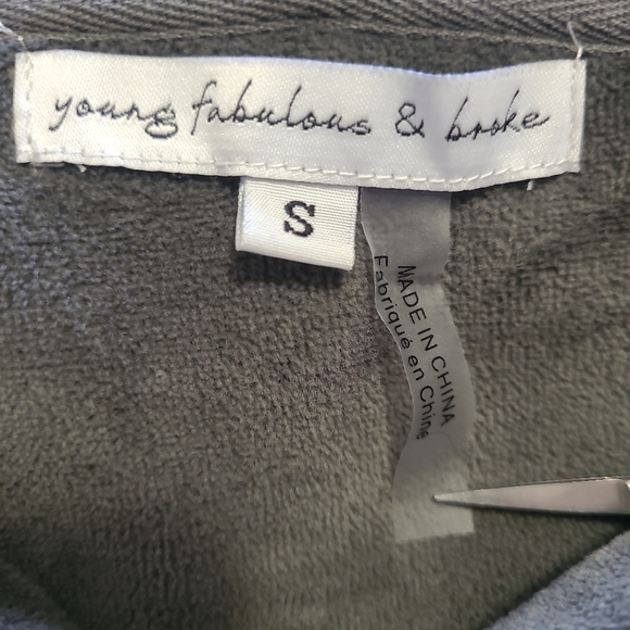 *Young, Fabulous and Broke gray velour cropped hoodie, full zip, size Sma… - Picture 5 of 11